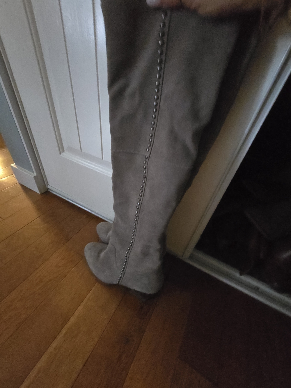 Over-the-Knee Suede Riding Boots in Taupe